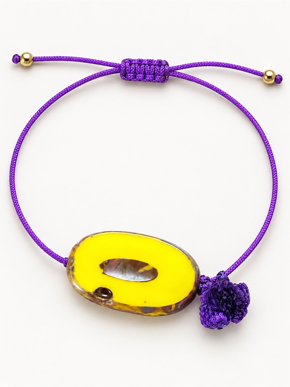 Handmade Purple Cord Bracelet with Yellow Statement Accent